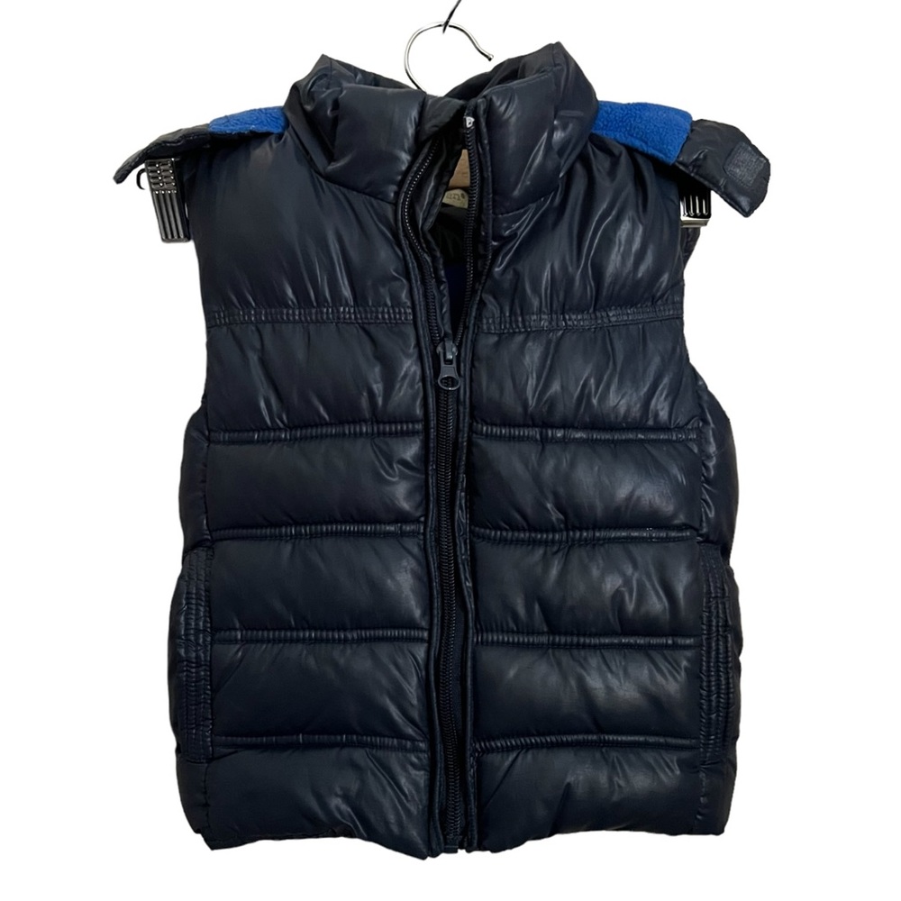 Lily & Dan Kids Sz 4 Puffer Vest Zip Up Removable Hood Fleece Lining Blue